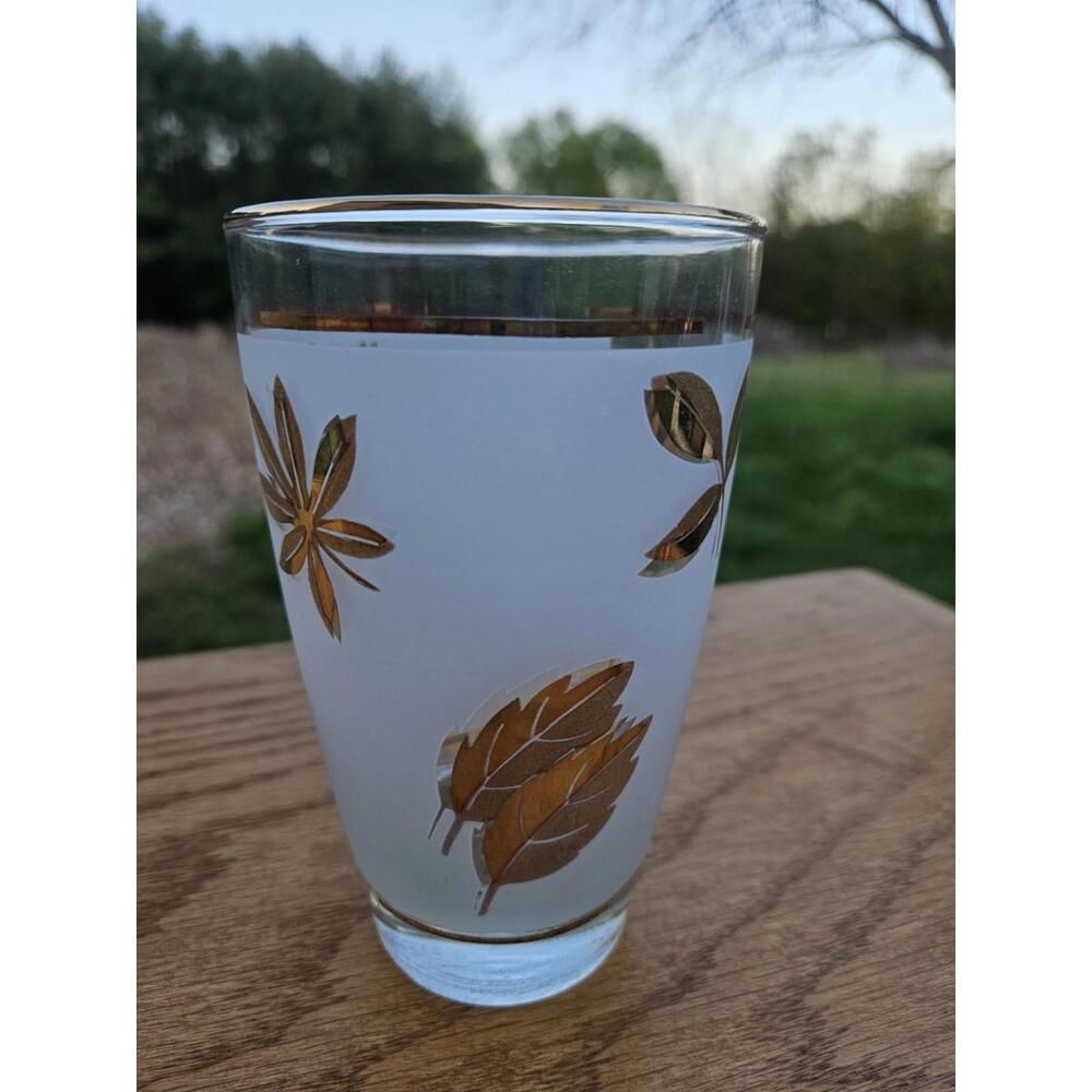 Vintage Cocktail Libbey Glass Company's Frosted 22K Gold "Golden Foliage"